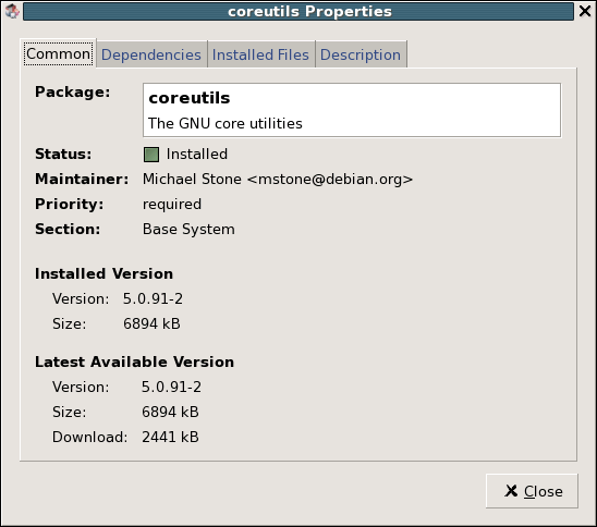 
						Shows the package details in the Synaptic Package Manager main window.
					