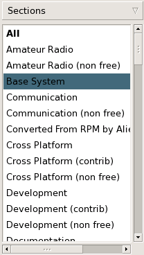 
						Shows the category selector in the Synaptic Package Manager main window.
					